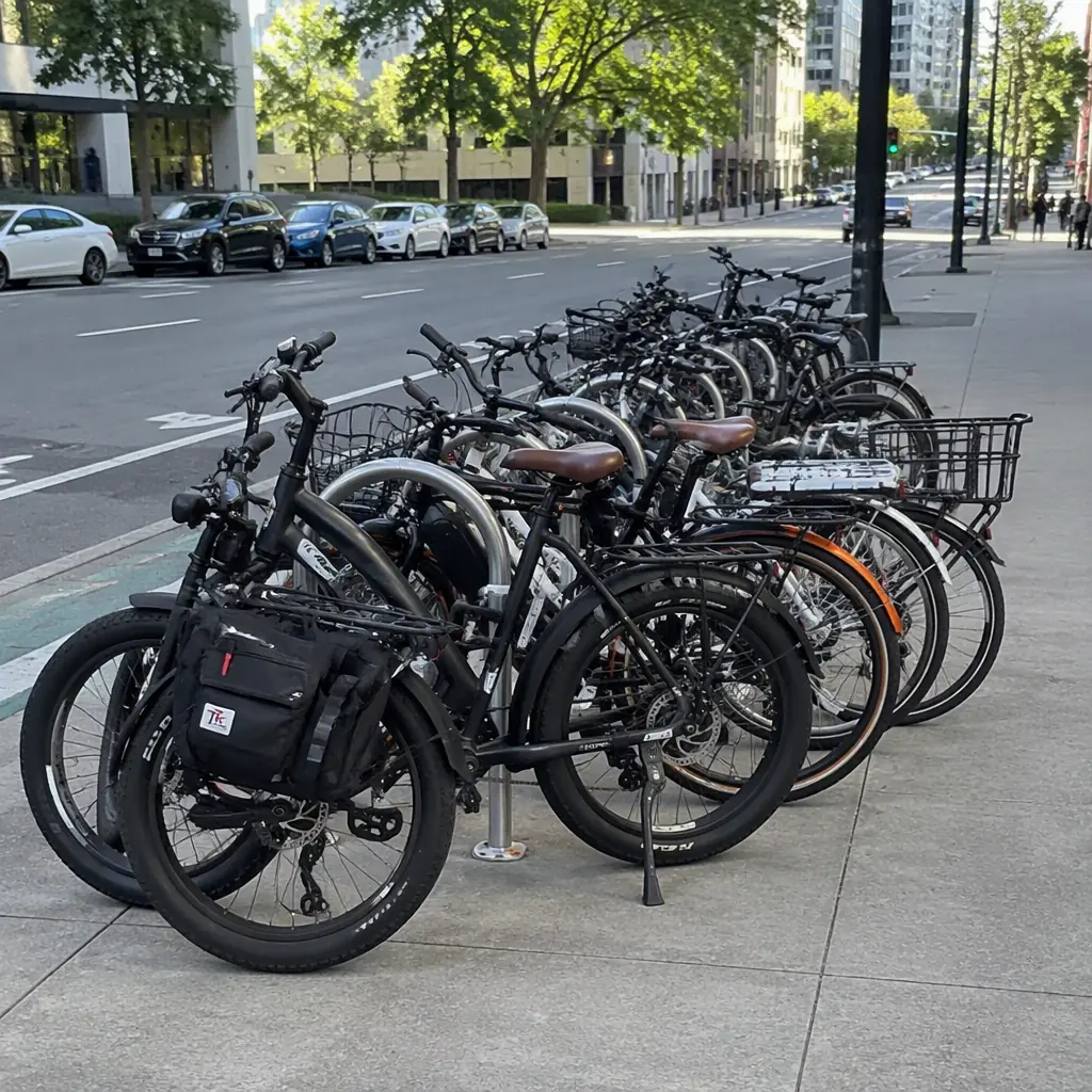 Urban commuting e-bike fleet in city