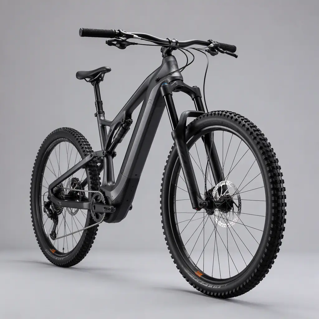 Electric mountain bike on forest trail